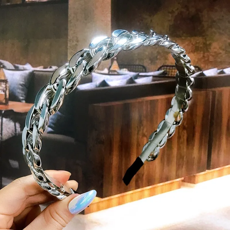 Wenkouban New 2022 Acetate Chain Gold Silver Bezel Hairbands Women's accessories Vintage Fashion Girls Headband Hoop Femme Hair Ornaments