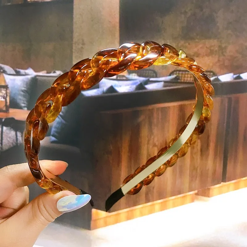 Wenkouban New 2022 Acetate Chain Gold Silver Bezel Hairbands Women's accessories Vintage Fashion Girls Headband Hoop Femme Hair Ornaments