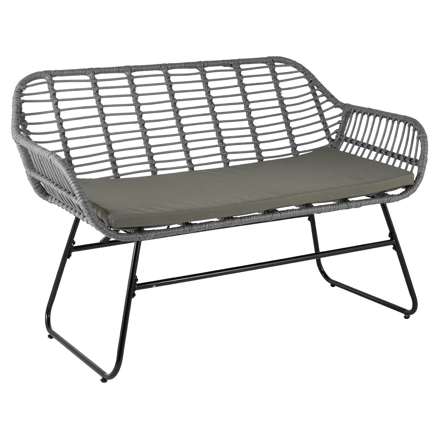 Wick Rattan Garden Sofa Set with Cream Parasol – Light Grey