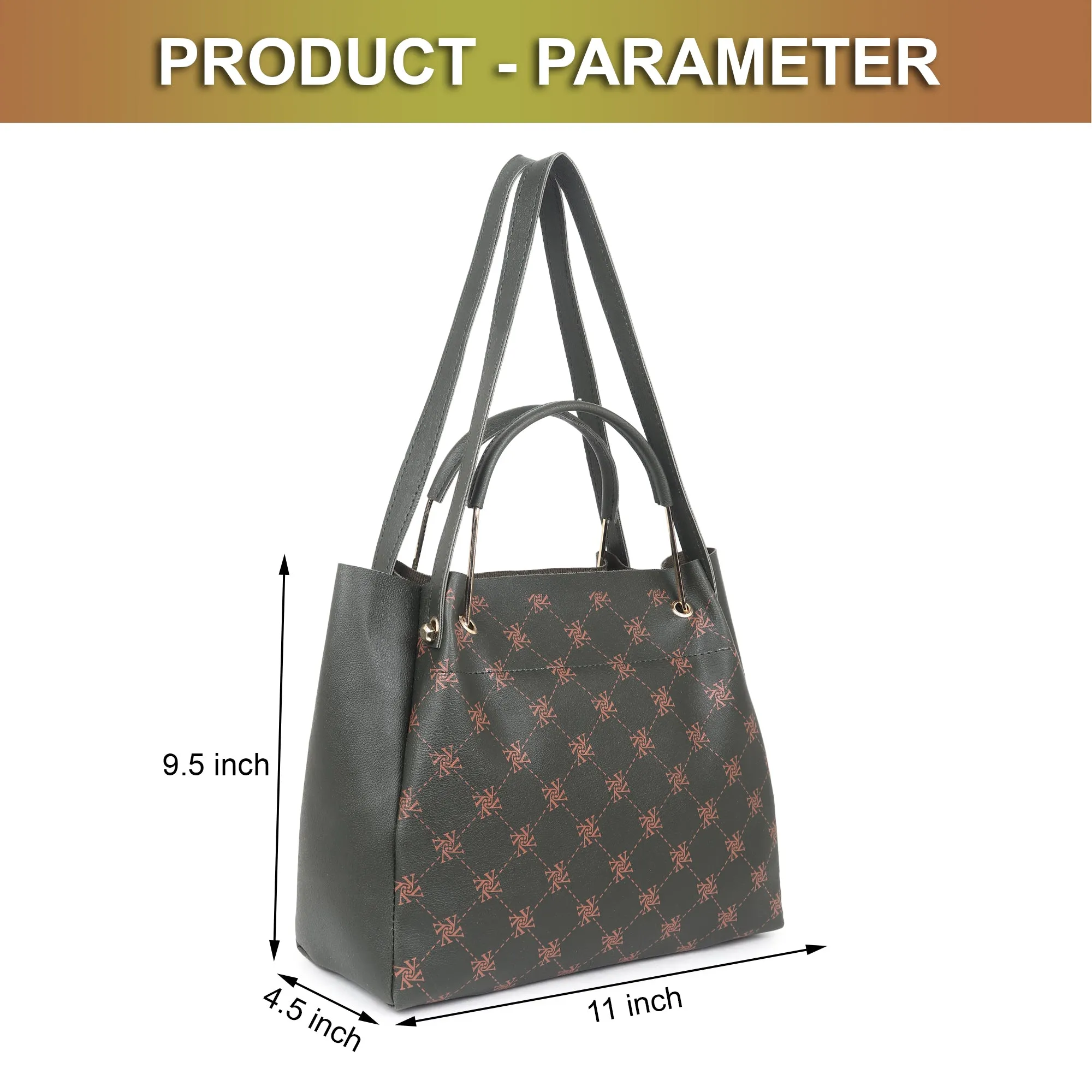 Women Green Printed Handbag (Pack of 2)
