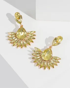 Yellow Fanned Crystal Drop Earrings
