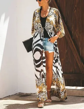 Zebra Print Chiffon Kimono Swimwear Cover Up