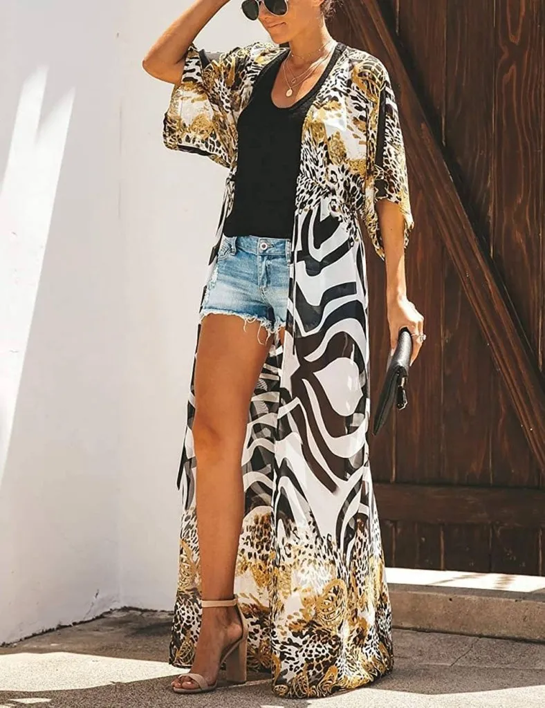 Zebra Print Chiffon Kimono Swimwear Cover Up