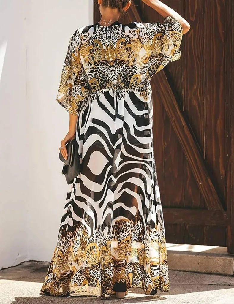 Zebra Print Chiffon Kimono Swimwear Cover Up