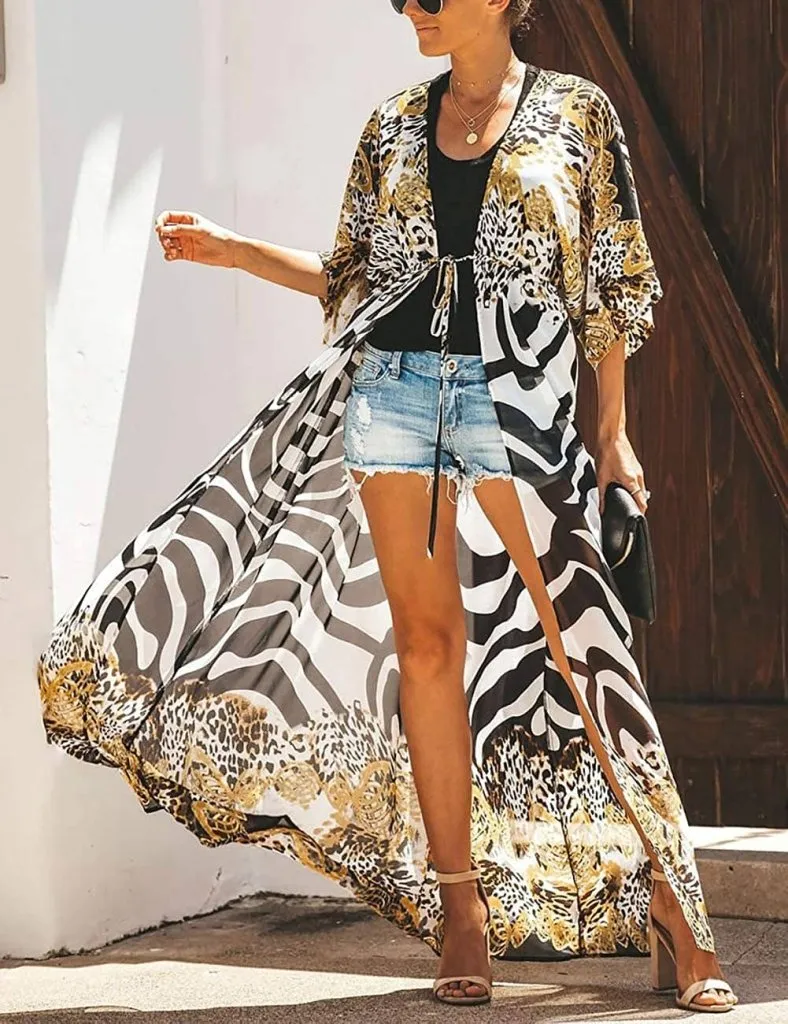 Zebra Print Chiffon Kimono Swimwear Cover Up